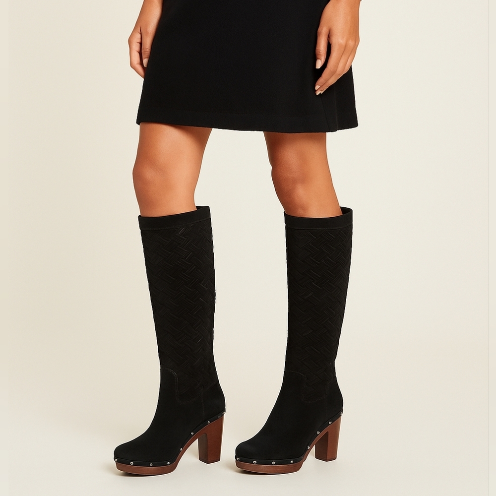 UGG Areoyo Black SUEDE Heeled Clog Boots
